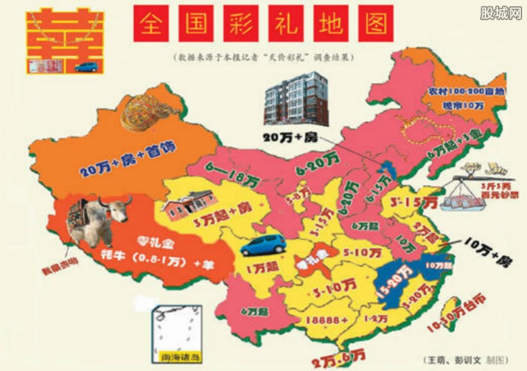 中国彩礼地图出炉 华南地区降幅最大图片